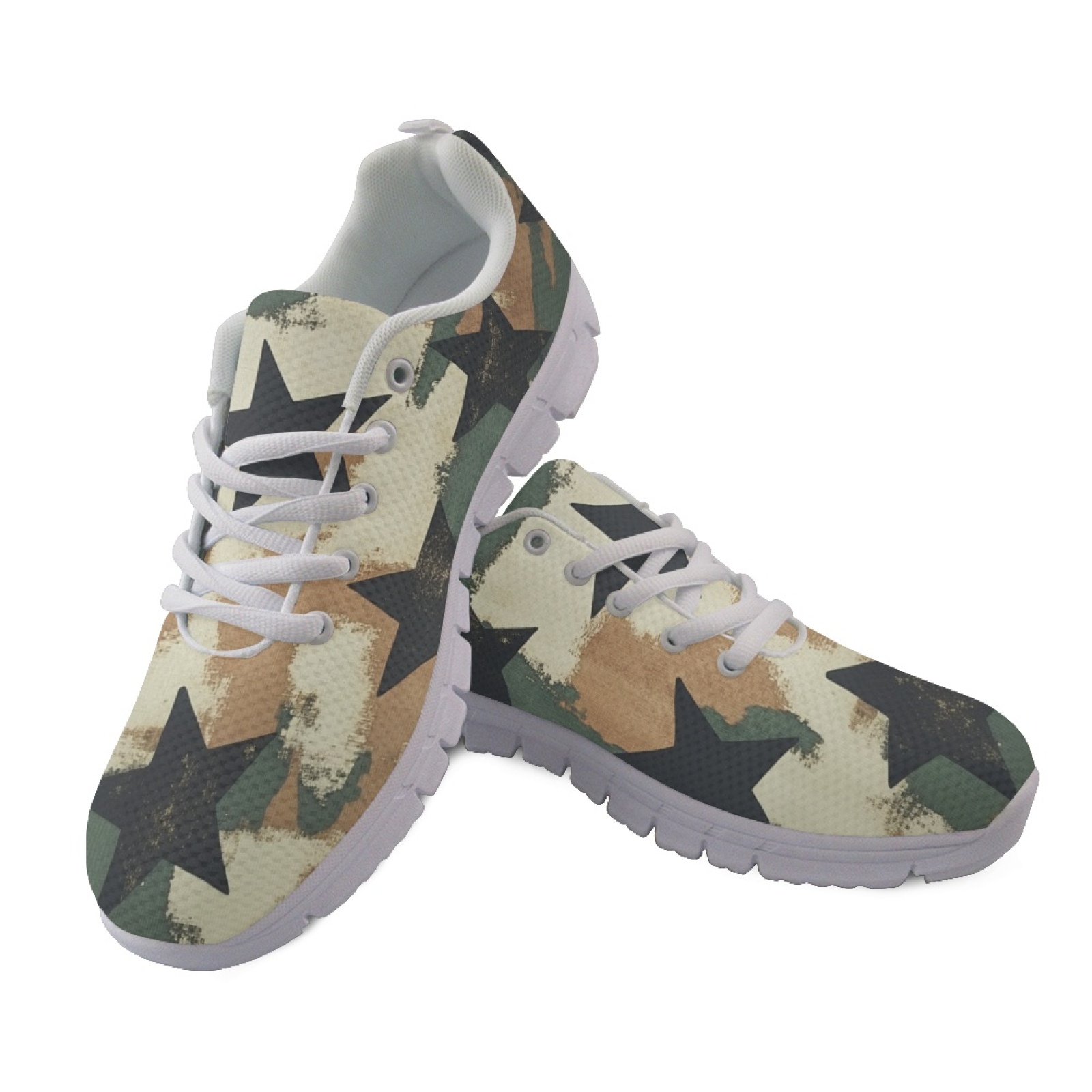 Breathable Mesh Athletic Shoes - Sepatu Kets Wanita dengan Motif Bintang