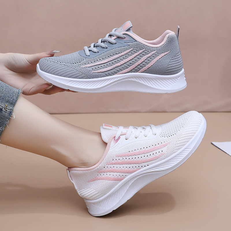 Sepatu Kasual Wanita untuk Mus - Knit Fabric Lace Up Sneakers ulasan dan harga