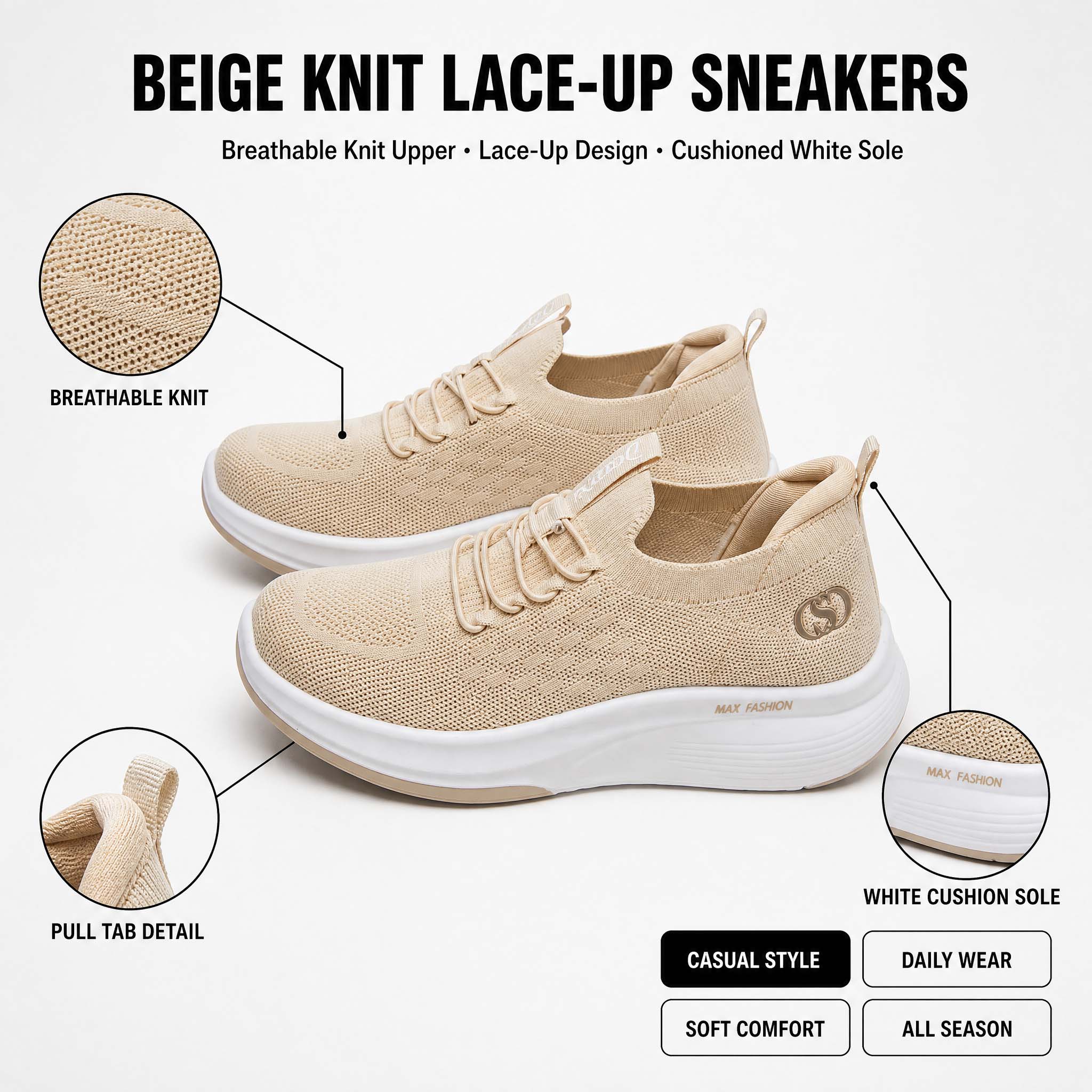 Sepatu Kasual Wanita dengan So - Knit Fabric Lace Up Sneakers ulasan dan harga