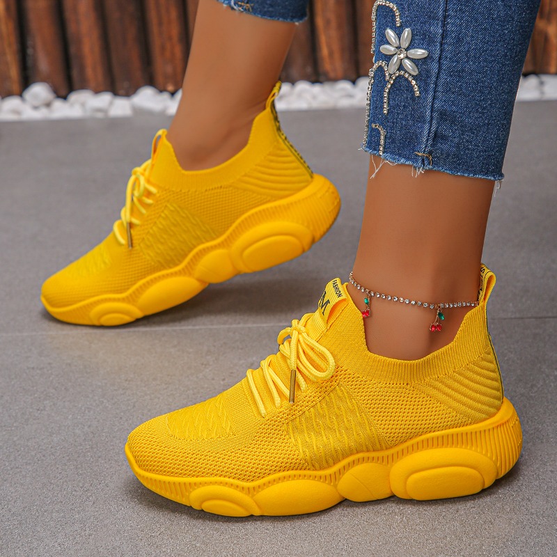 Sepatu Sneakers Wanita, Model  - Knit Fabric Lace Up Sneakers ulasan dan harga